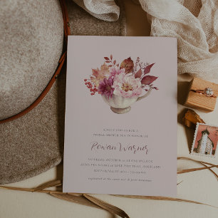 Autumn Floral Teacup Fall Bridal Shower Tea Invitation