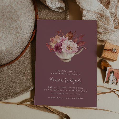 Autumn Floral Teacup Fall Bridal Shower Tea Invitation