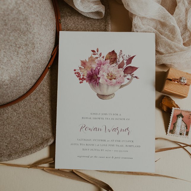 Autumn Floral Teacup Fall Bridal Shower Tea Invitation (Creator Uploaded)
