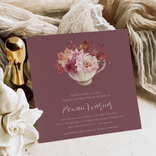 Autumn Floral Teacup Fall Bridal Shower Tea Invitation