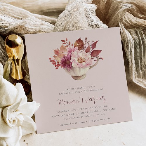 Autumn Floral Teacup Fall Bridal Shower Tea Invitation