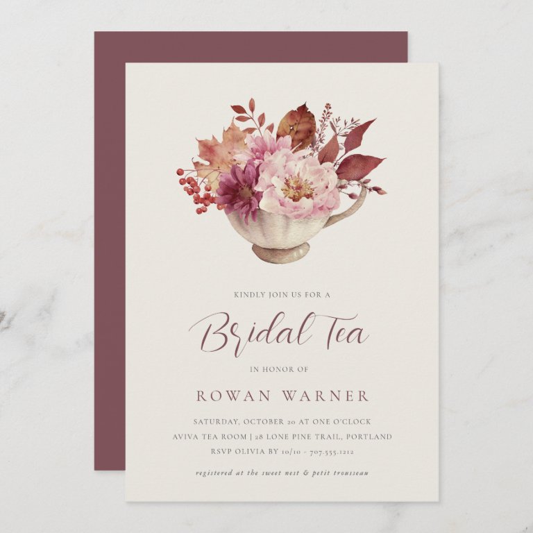 Autumn Floral Teacup Fall Bridal Shower Tea Invitation