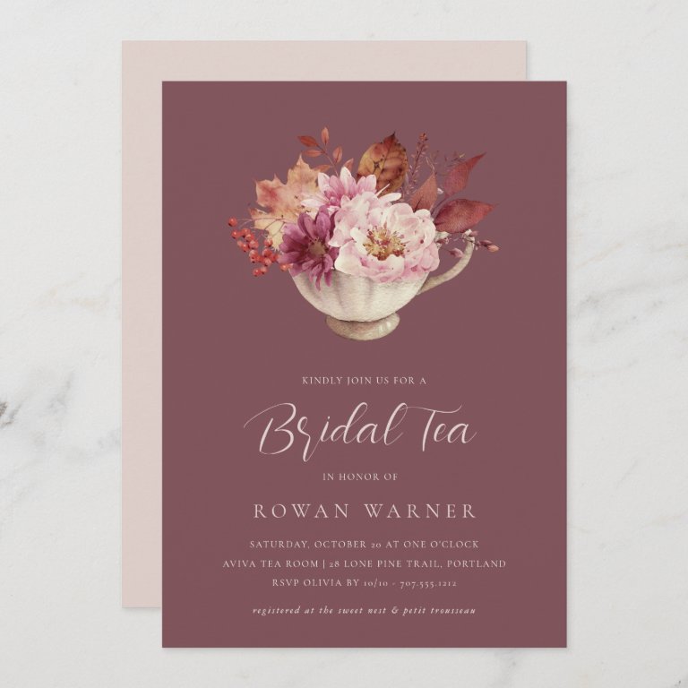 Autumn Floral Teacup Fall Bridal Shower Tea Invitation