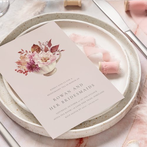 Autumn Floral Teacup Fall Bridesmaids Tea Invitation