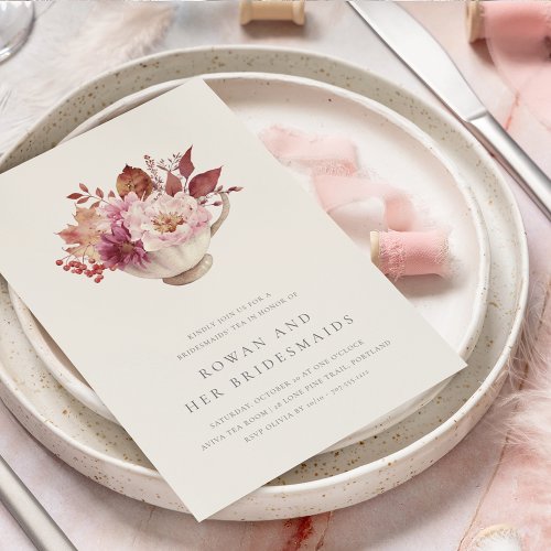 Autumn Floral Teacup Fall Bridesmaids Tea Invitation