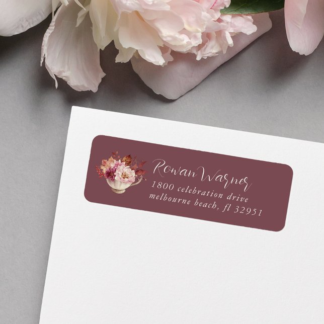 Autumn Floral Teacup Fall Return Address Label (Creator Uploaded)