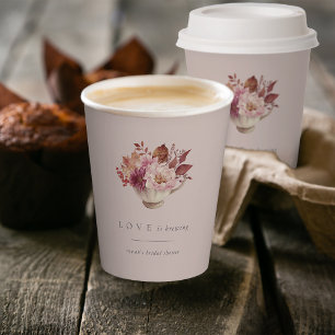 Autumn Floral Teacup Love Is Brewing Bridal Shower Paper Cups