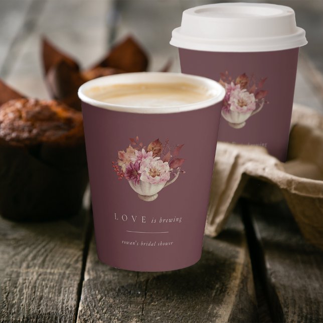 Autumn Floral Teacup Love Is Brewing Bridal Shower Paper Cups (Creator Uploaded)