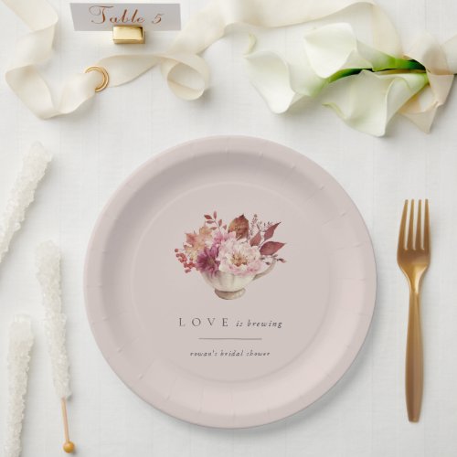 Autumn Floral Teacup Love Is Brewing Bridal Shower Paper Plates
