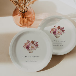 Autumn Floral Teacup Love Is Brewing Bridal Shower Paper Plates