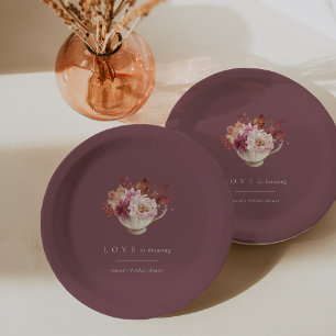 Autumn Floral Teacup Love Is Brewing Bridal Shower Paper Plates