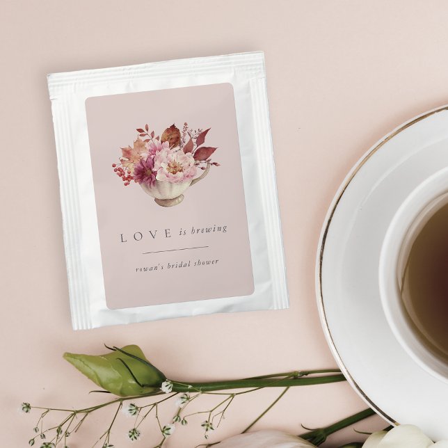 Autumn Floral Teacup Love Is Brewing Bridal Shower Tea Bag Drink Mix (Creator Uploaded)
