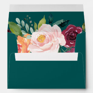 Autumn Floral Teal Addressed Wedding Invitation Envelope