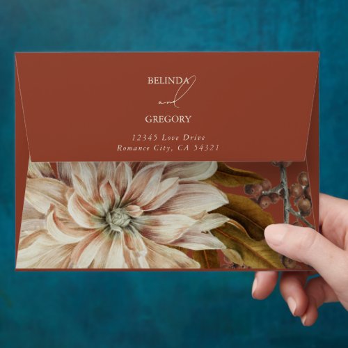 Autumn Floral Terracotta 5x7 Wedding Invitation  Envelope