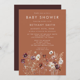 Autumn Floral Terracotta Baby Shower Invitation