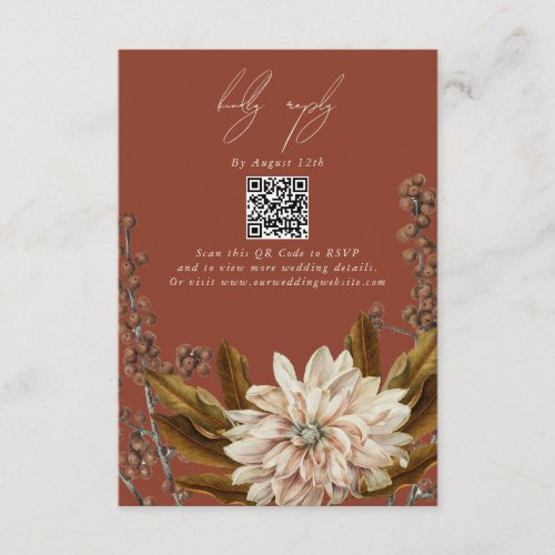 Autumn Floral Terracotta Fall Wedding QR Code Enclosure Card