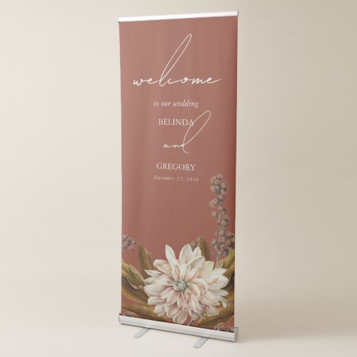 Autumn Floral Terracotta Fall Wedding Welcome Retractable Banner