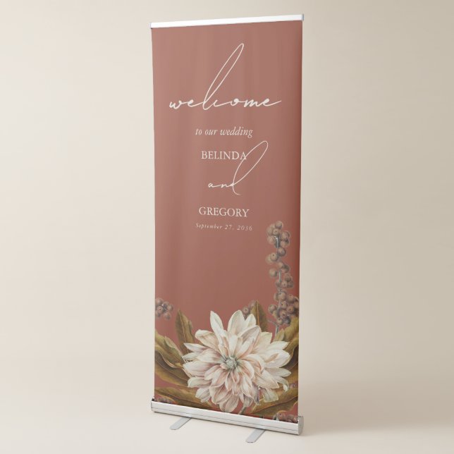 Autumn Floral Terracotta Fall Wedding Welcome Retractable Banner (3/4)