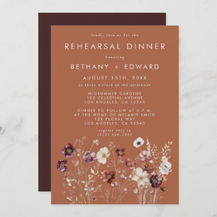 Autumn Floral Terracotta Rehearsal Dinner Invitation