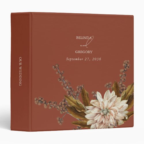 Autumn Floral Terracotta Watercolor Fall Wedding 3 Ring Binder