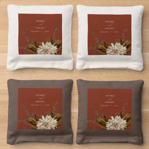 Autumn Floral Terracotta Watercolor Fall Wedding Cornhole Bags