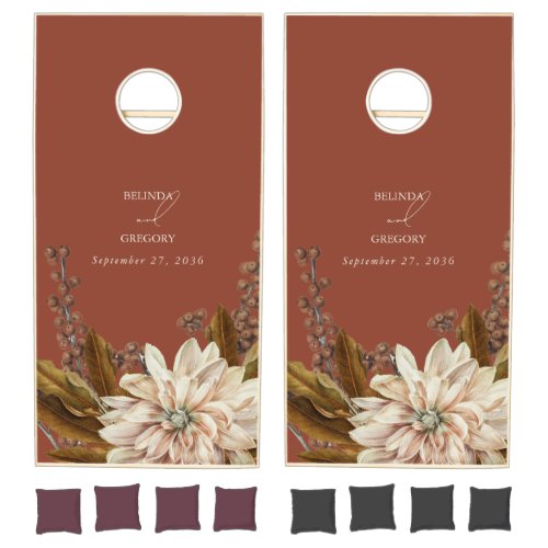 Autumn Floral Terracotta Watercolor Fall Wedding Cornhole Set