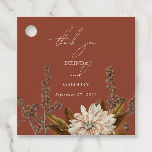 Autumn Floral Terracotta Watercolor Fall Wedding Favor Tags