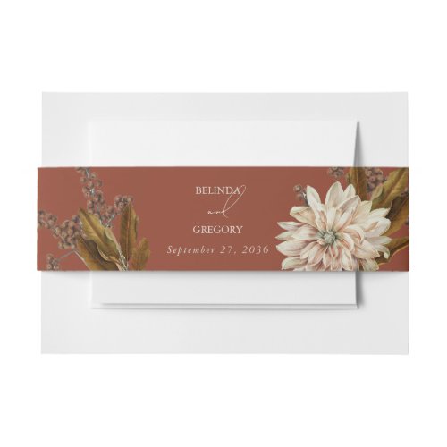 Autumn Floral Terracotta Watercolor Fall Wedding Invitation Belly Band