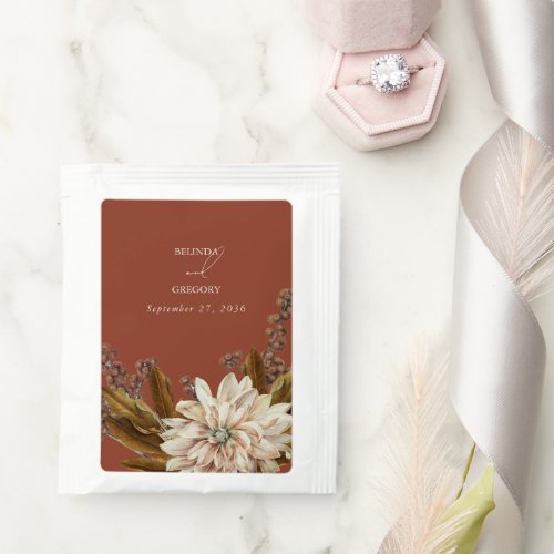 Autumn Floral Terracotta Watercolor Fall Wedding Tea Bag Drink Mix