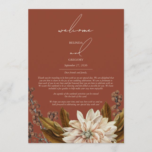 Autumn Floral Terracotta Wedding Itinerary Program (Front)