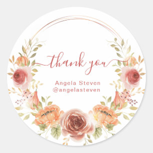 Autumn floral thank you Classic Round Sticker