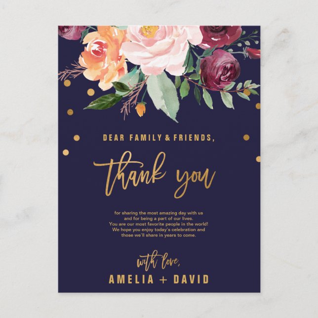 Autumn Floral Thank You Reception Card (Front)
