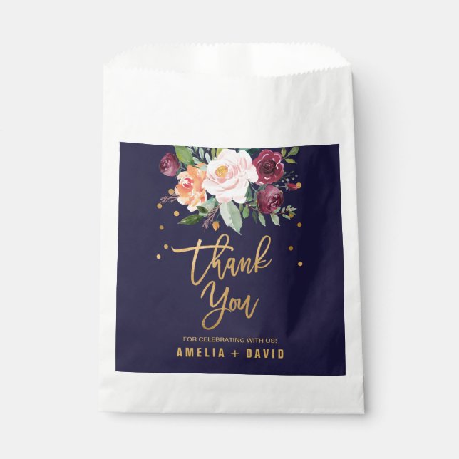 Autumn Floral Thank You Wedding Favor Bag (Front)