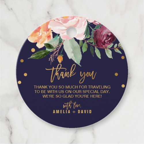 Autumn Floral Thank You Welcome Bag Wedding Favor Tags