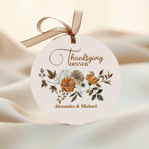 Autumn Floral Thanksgiving Dinner Classic Round Sticker