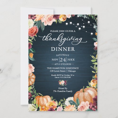 Autumn Floral Thanksgiving Dinner Invitation