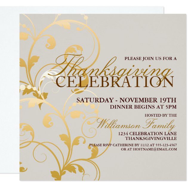 Autumn Floral Thanksgiving Dinner Invitation