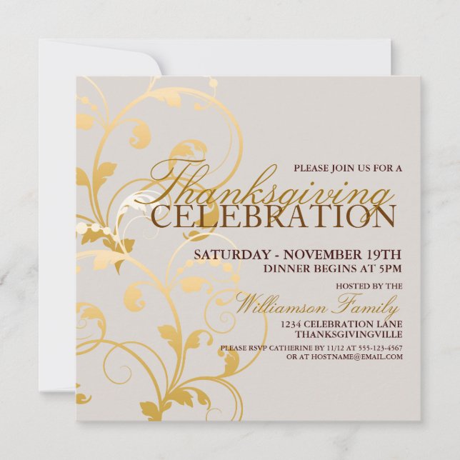 Autumn Floral Thanksgiving Dinner Invitation (Front)