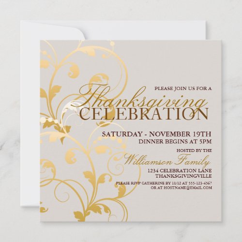 Autumn Floral Thanksgiving Dinner Invitation - Customize these elegant invitations for your upcoming Thanksgiving dinner celebration