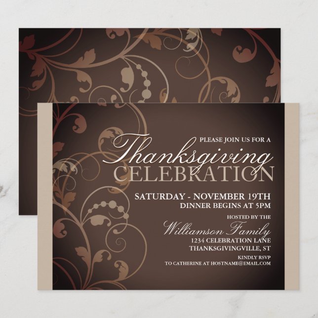 Autumn Floral Thanksgiving Dinner Invitation (Front/Back)