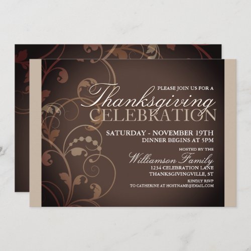 Autumn Floral Thanksgiving Dinner Invitation - Customize these elegant invitations for your upcoming Thanksgiving dinner celebration