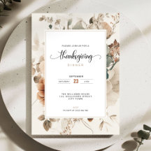 Autumn Floral Thanksgiving Dinner Invitation