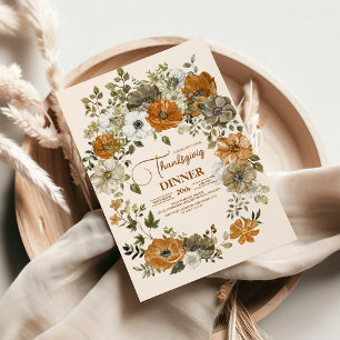 Autumn Floral Thanksgiving Dinner Invitation