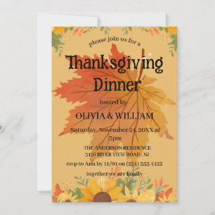 Autumn Floral Thanksgiving Dinner  Invitation