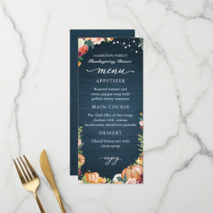 Autumn Floral Thanksgiving Dinner Menu Card