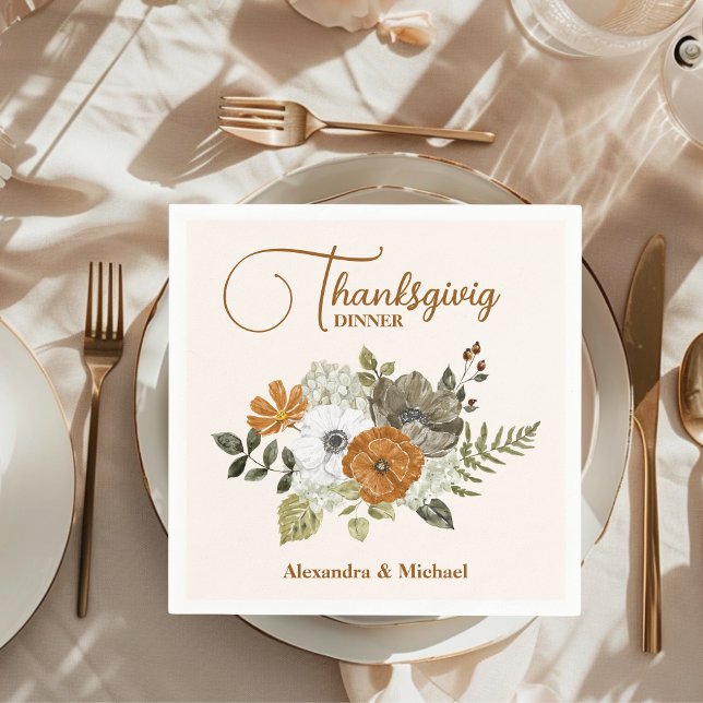 Autumn Floral Thanksgiving Dinner Napkins (Creator Uploaded)