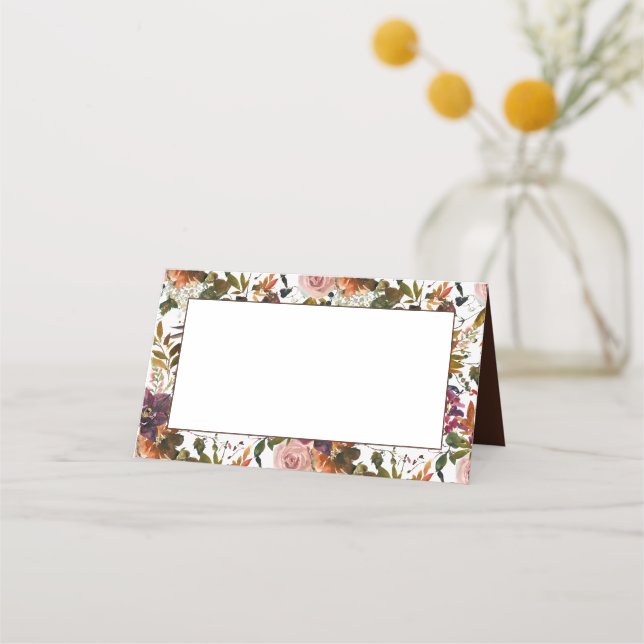 Autumn Floral Thanksgiving Dinner Place Card (Front)