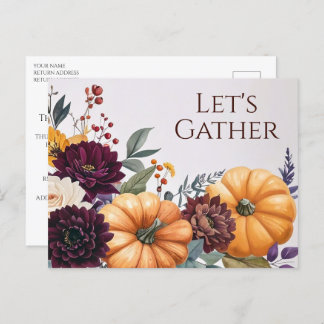 Autumn Floral Thanksgiving Invitation Postcard