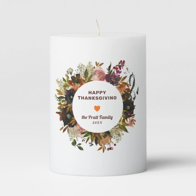 Autumn Floral Thanksgiving LED Pillar Candle (Front)