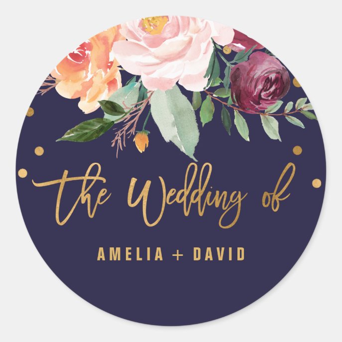Autumn Floral The Wedding Of Favor Classic Round Sticker